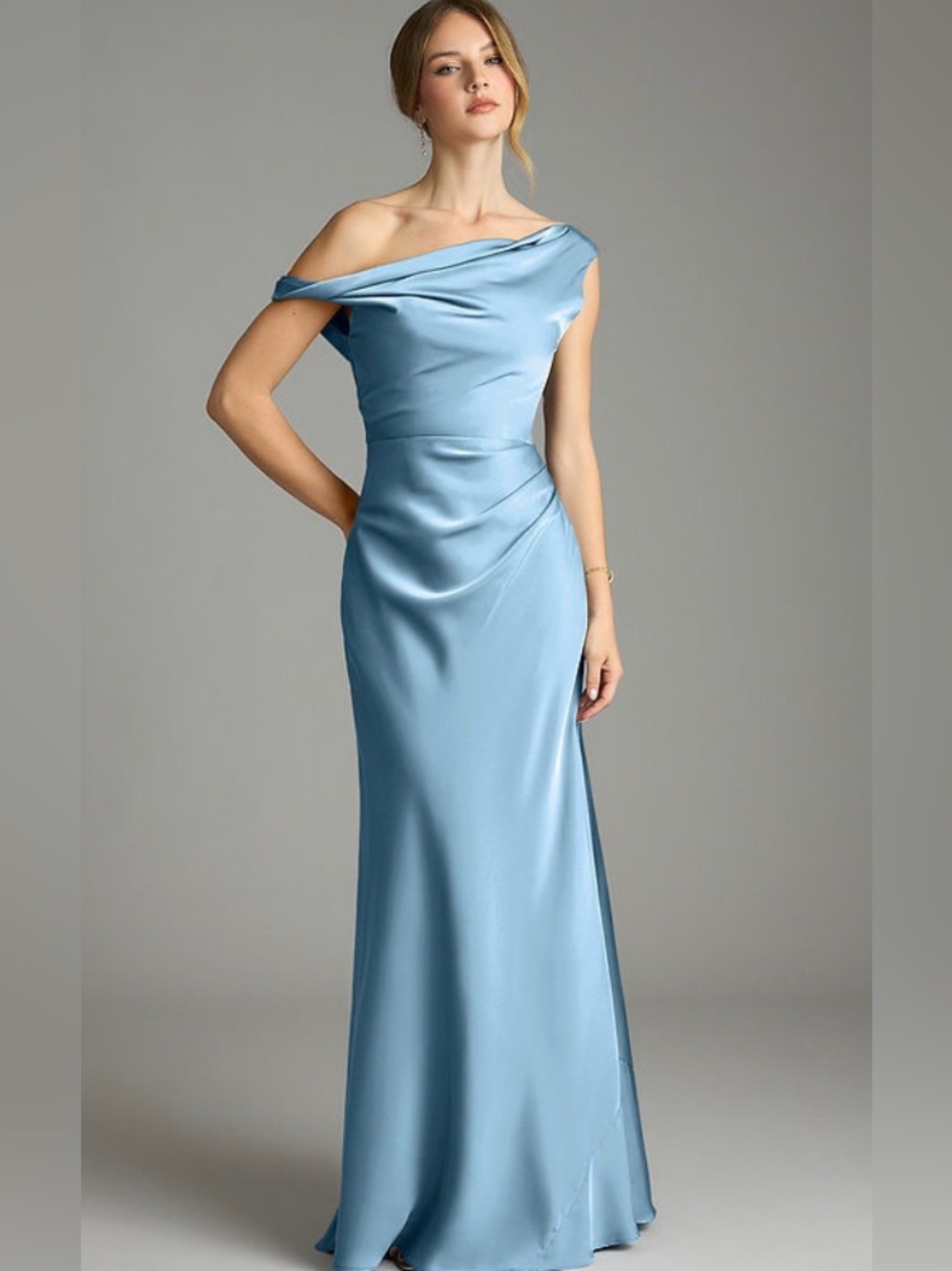 Azazie Satin Evening Gown in Light Blue